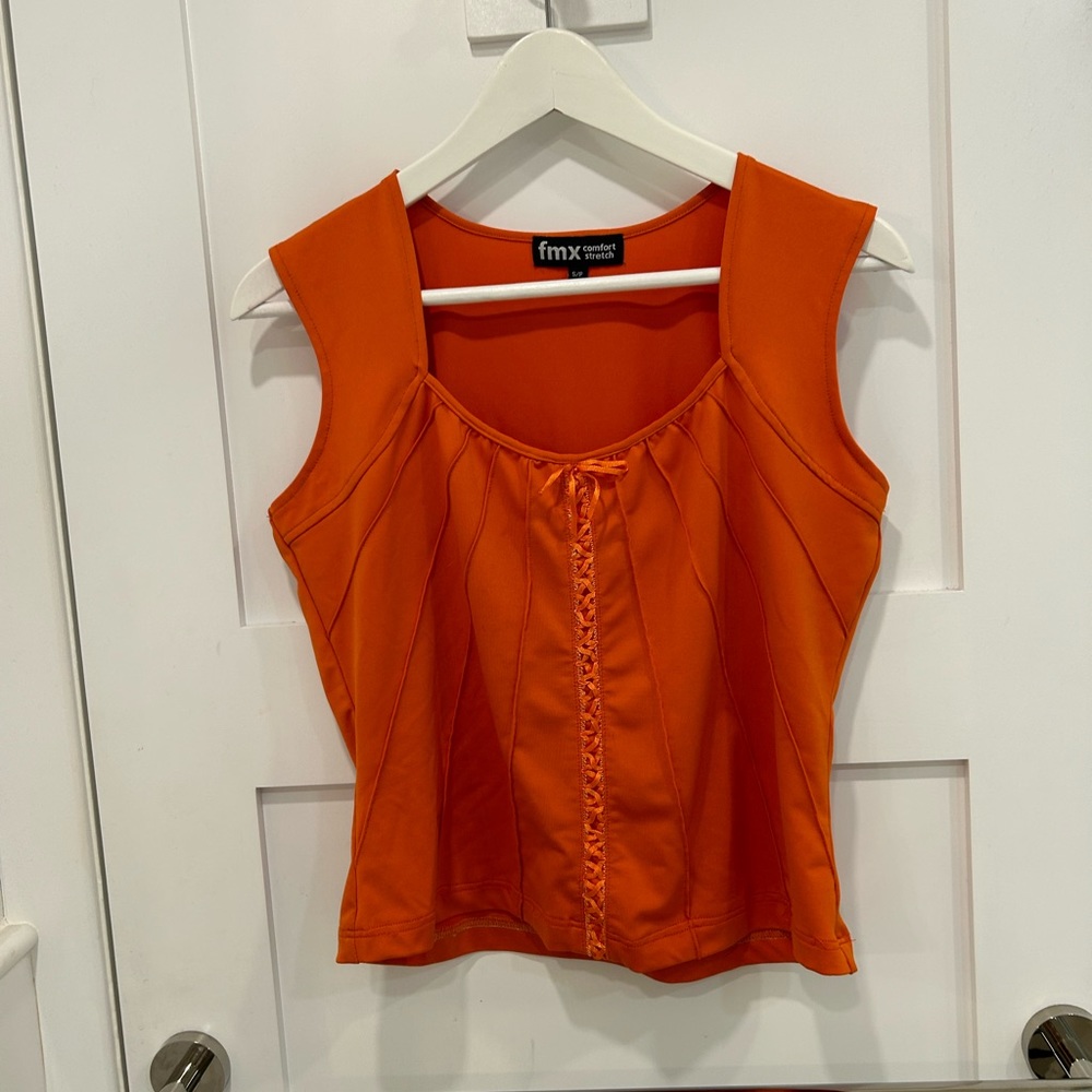 Vintage 90s / Y2K Orange Cropped Corset Style Tank Top. - Picture 3 of 7